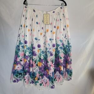 Women's Fairycore Spring Floral Lightweight Crinkle Midi Skirt See Measurements